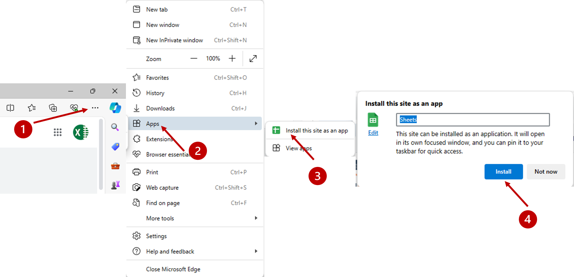 Install google sheets app in pc