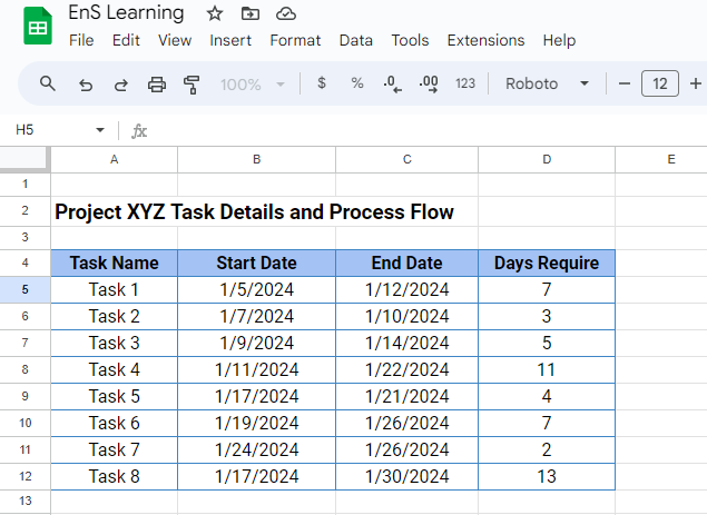 Gantt Chart project details