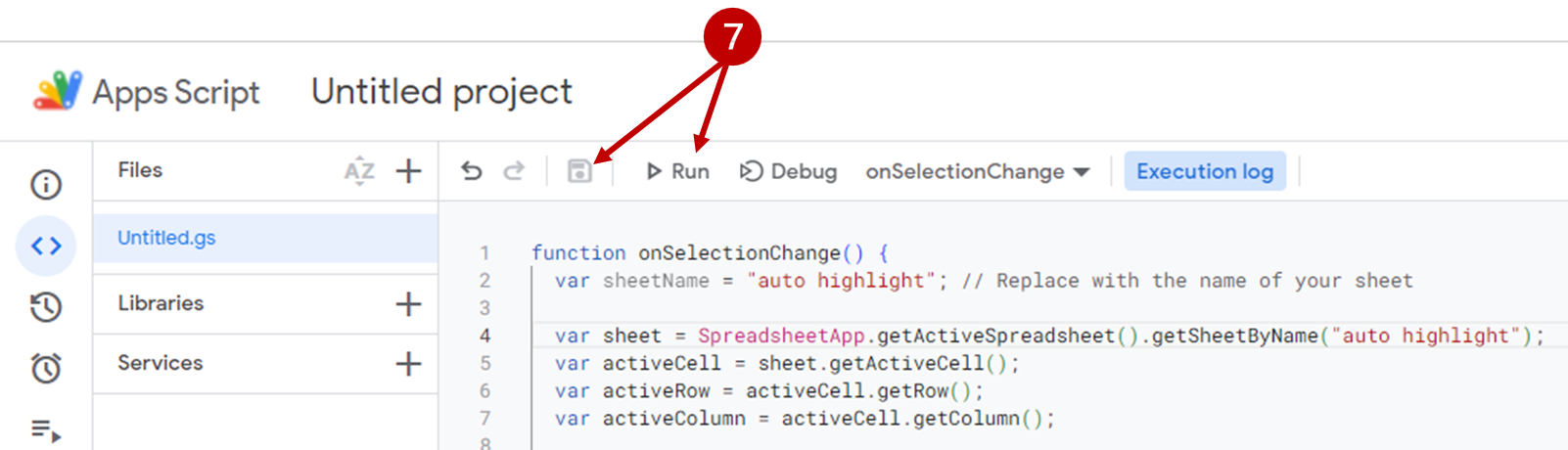 save and run app script in google sheets