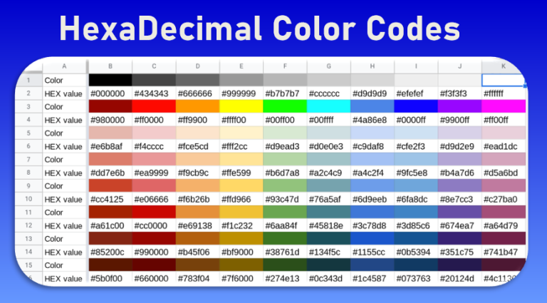 hexadecimal color codes