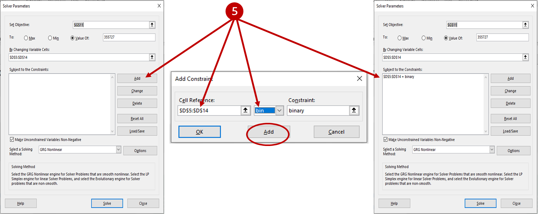 how to add subject to constraints in solver