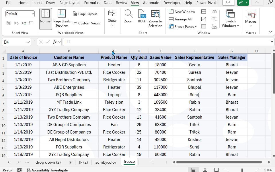 freeze n number of rows in excel