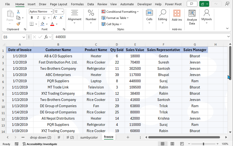 How to freeze top row in excel