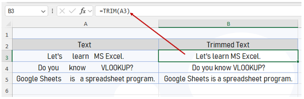 TRIM Function in Excel.