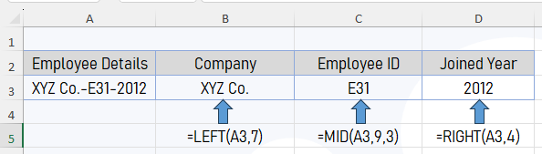 Left, Right and MID Function in Excel.