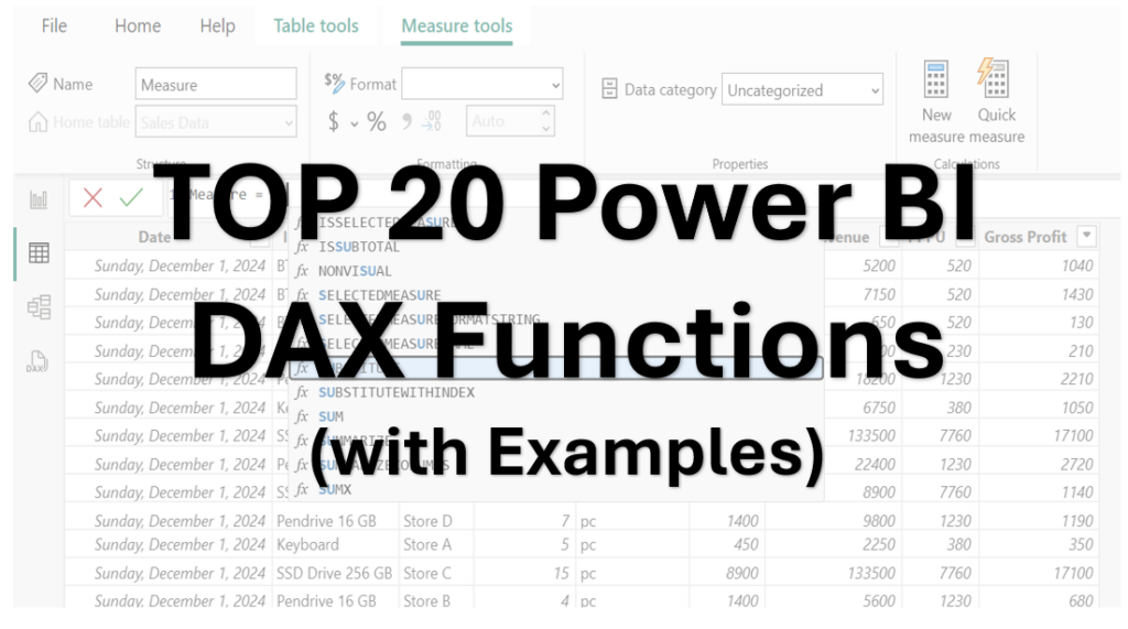 Top 20 DAX Functions in Power BI