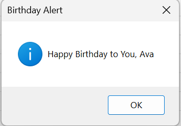 Birthday Wish Message Box