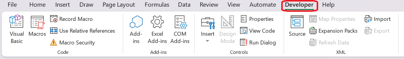 developer tab in Excel